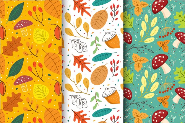 Colección de patrones de otoño dibujados a mano