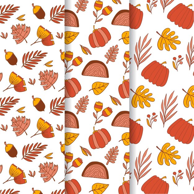 Colección de patrones de otoño dibujados a mano