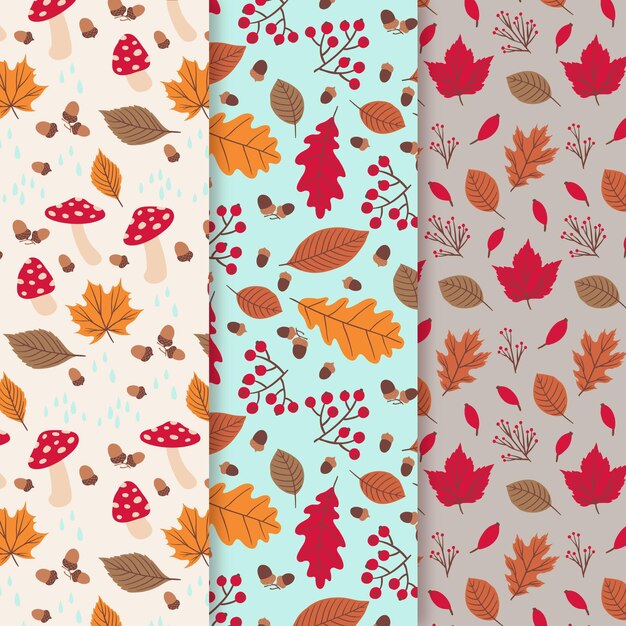 Colección de patrones de otoño dibujados a mano