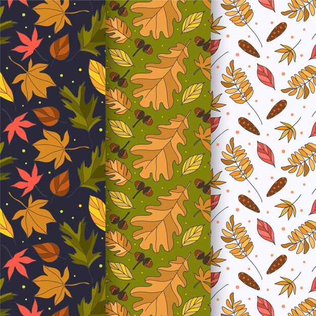 Colección de patrones de otoño dibujados a mano