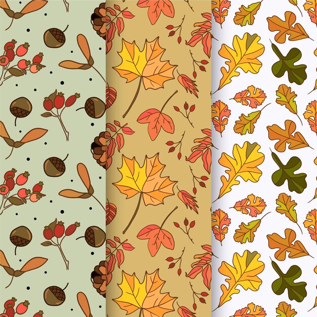 Colección de patrones de otoño dibujados a mano