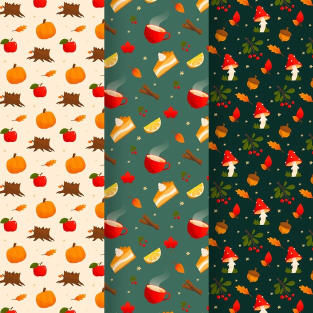 Colección de patrones de otoño dibujados a mano