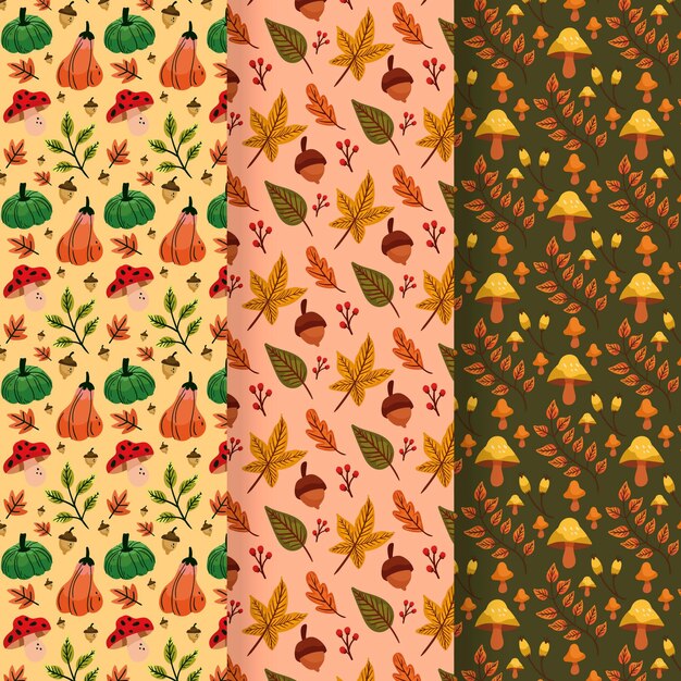 Colección de patrones de otoño dibujados a mano