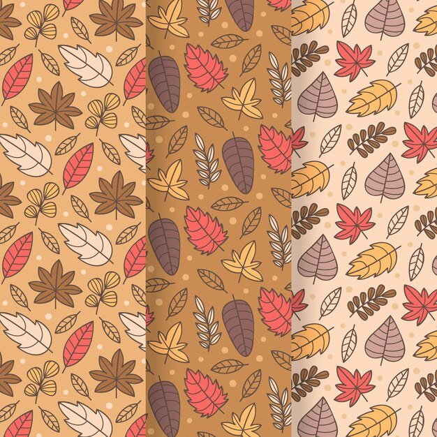 Colección de patrones de otoño dibujados a mano