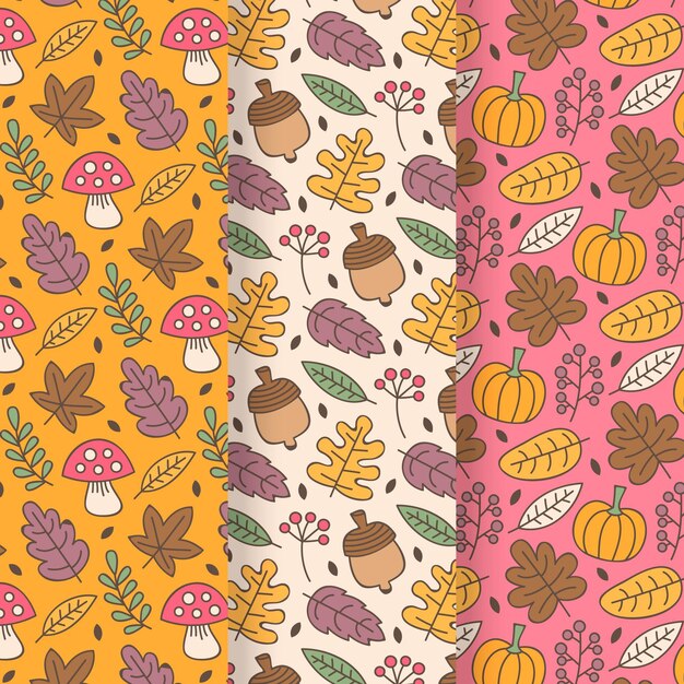 Colección de patrones de otoño dibujados a mano