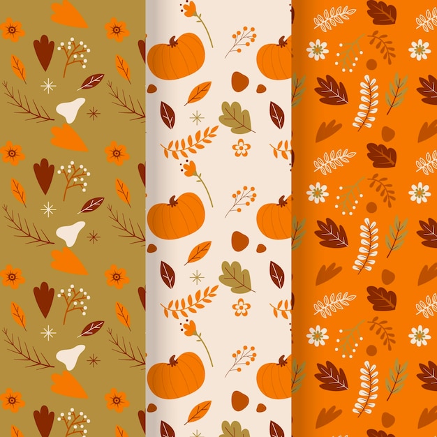 Colección de patrones de otoño dibujados a mano