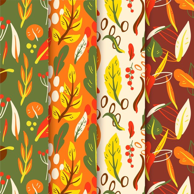 Vector gratuito colección de patrones de otoño dibujados a mano