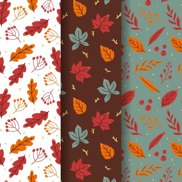 Colección de patrones de otoño dibujados a mano