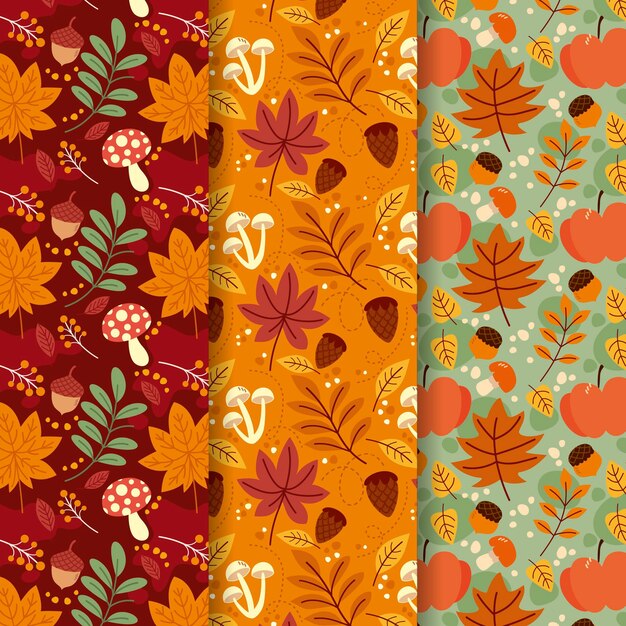 Colección de patrones de otoño dibujados a mano
