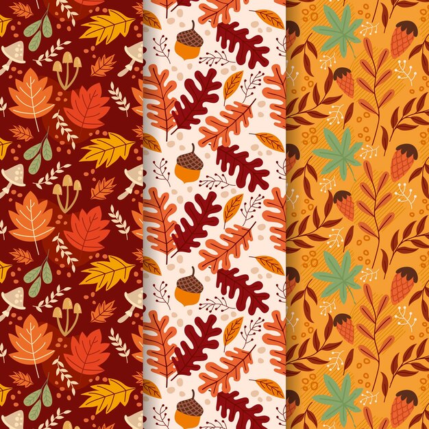 Colección de patrones de otoño dibujados a mano