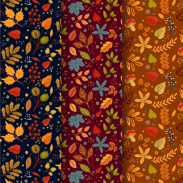 Colección de patrones de otoño dibujados a mano