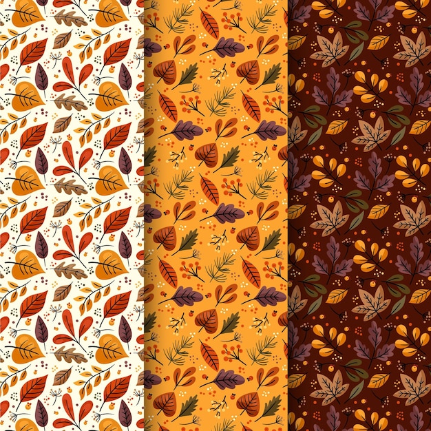 Vector gratuito colección de patrones de otoño dibujados a mano