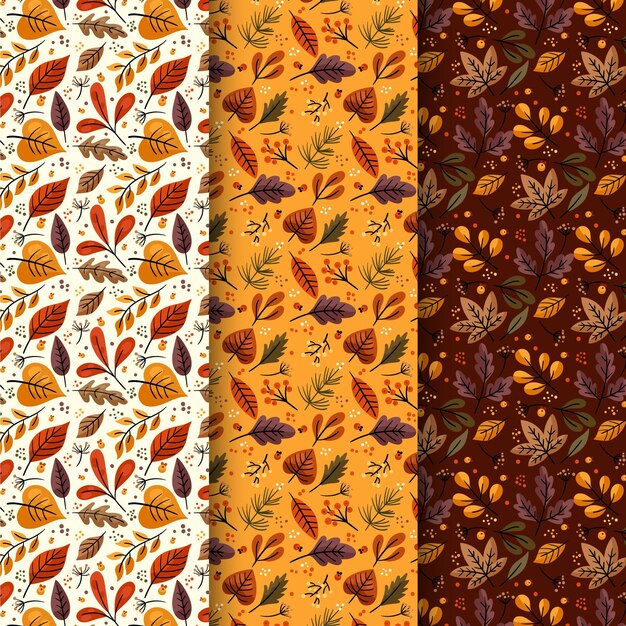 Colección de patrones de otoño dibujados a mano