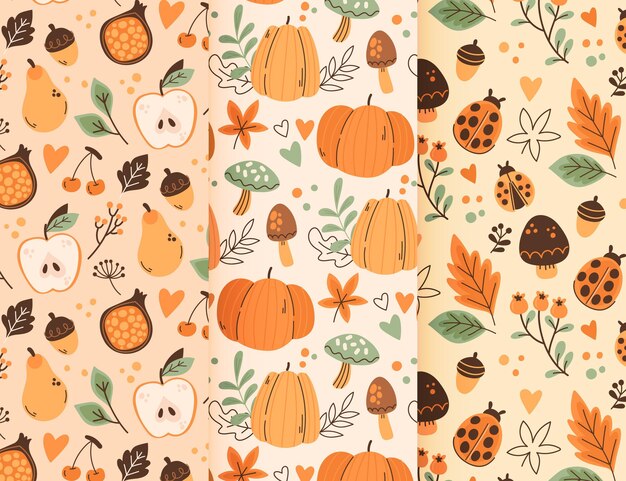 Colección de patrones de otoño dibujados a mano