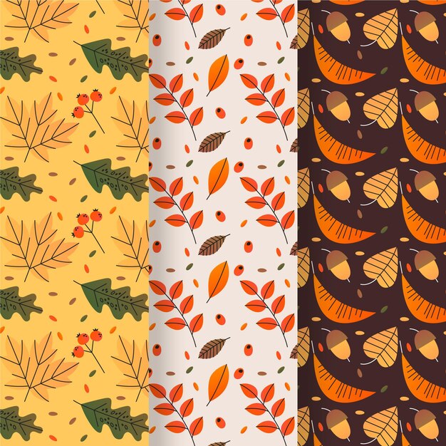 Colección de patrones de otoño dibujados a mano