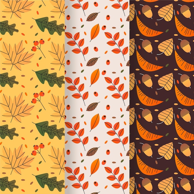 Colección de patrones de otoño dibujados a mano