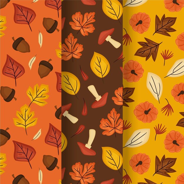 Colección de patrones de otoño dibujados a mano