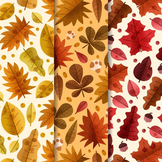 Colección de patrones de otoño dibujados a mano