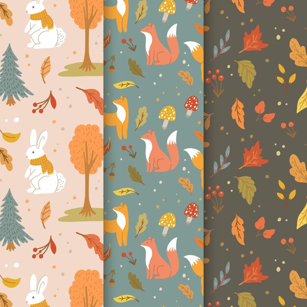 Colección de patrones de otoño dibujados a mano