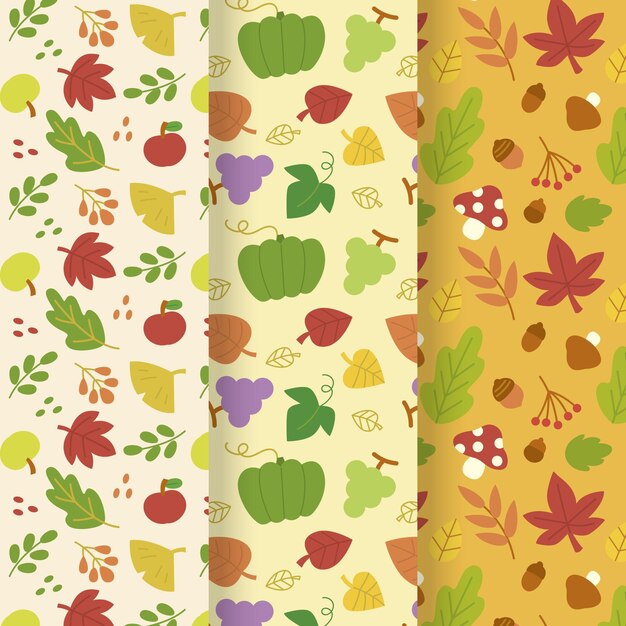 Colección de patrones de otoño dibujados a mano