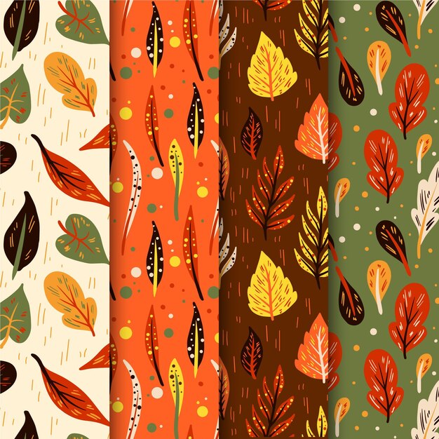 Colección de patrones de otoño dibujados a mano