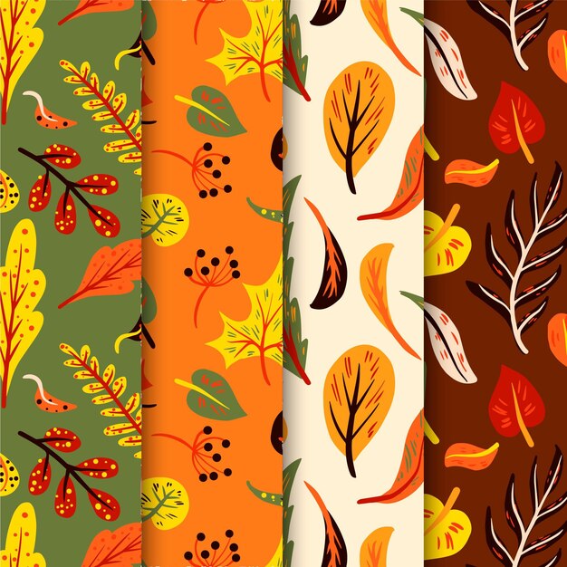 Colección de patrones de otoño dibujados a mano