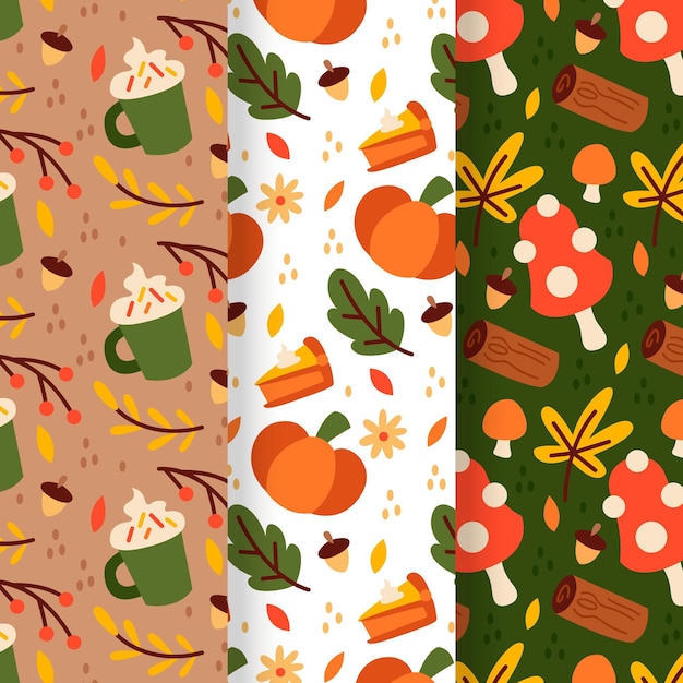 Colección de patrones de otoño dibujados a mano