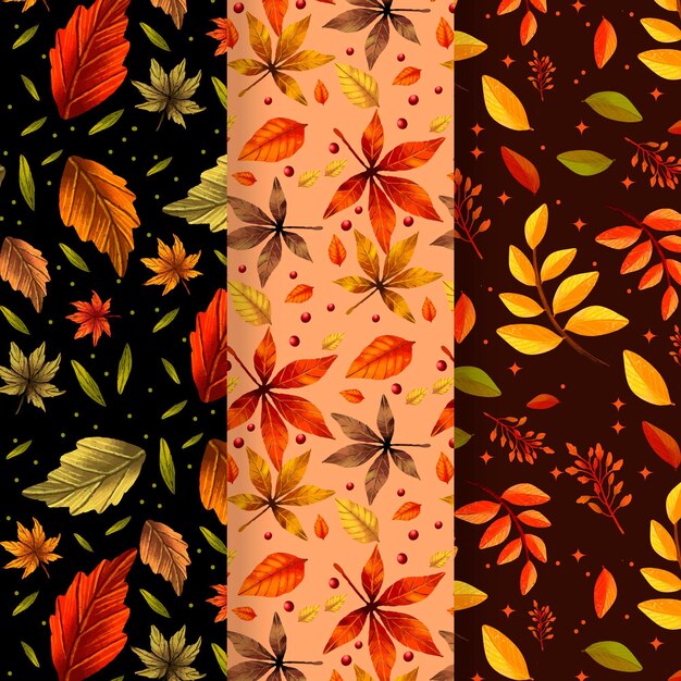 Colección de patrones de otoño dibujados a mano