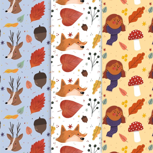 Colección de patrones de otoño dibujados