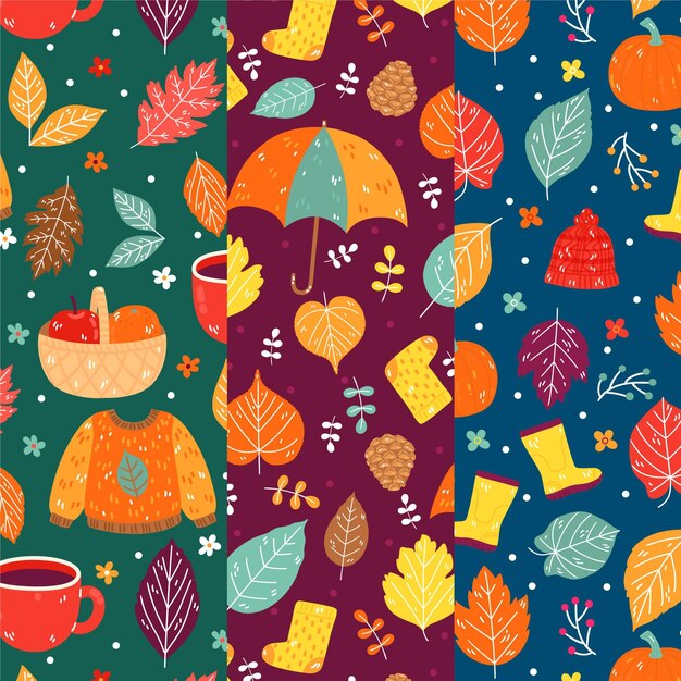 Colección de patrones de otoño de dibujos animados