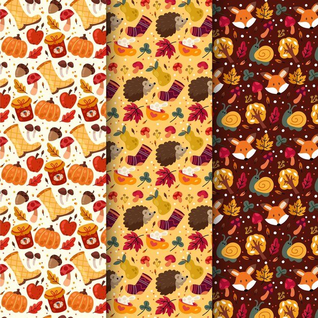 Colección de patrones de otoño de dibujos animados