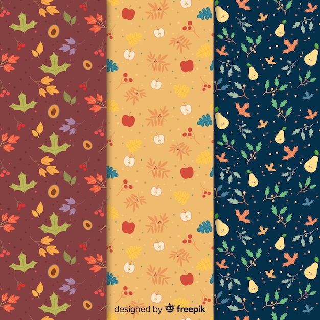 Colección de patrones de otoño en diseño plano
