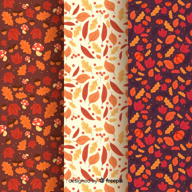Colección de patrones de otoño de diseño plano