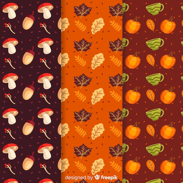 Colección de patrones de otoño de diseño plano