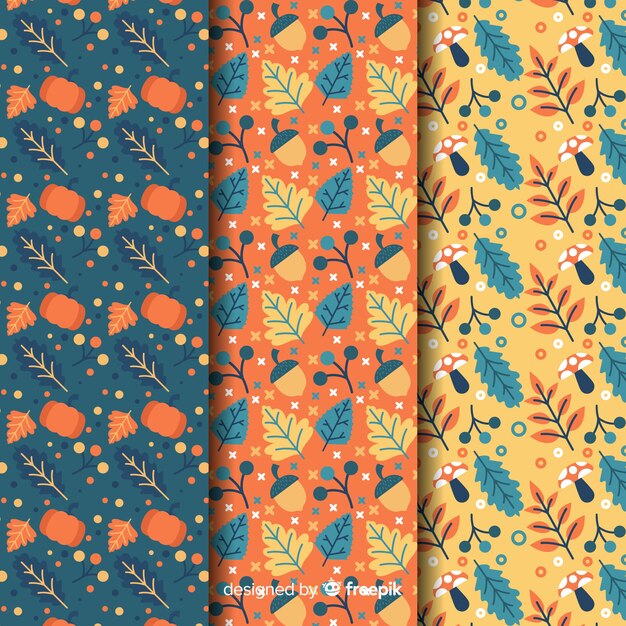 Colección de patrones de otoño de diseño plano