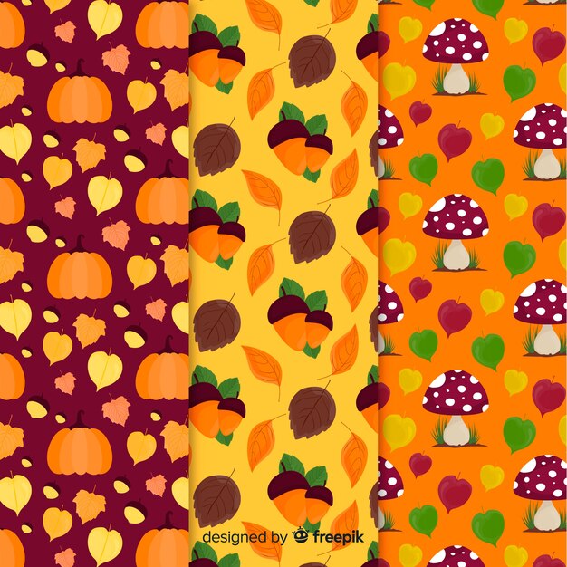 Colección de patrones de otoño de diseño plano