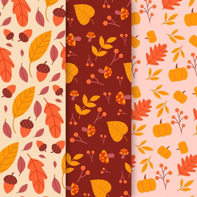 Colección de patrones de otoño de diseño plano