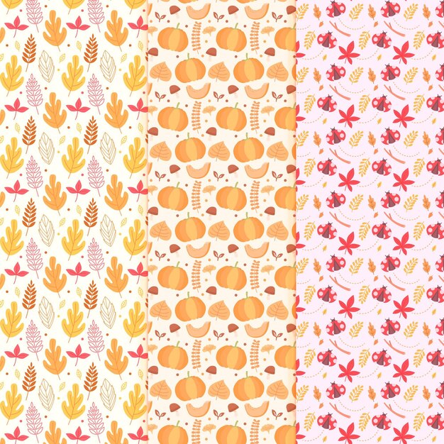 Colección de patrones de otoño de diseño plano