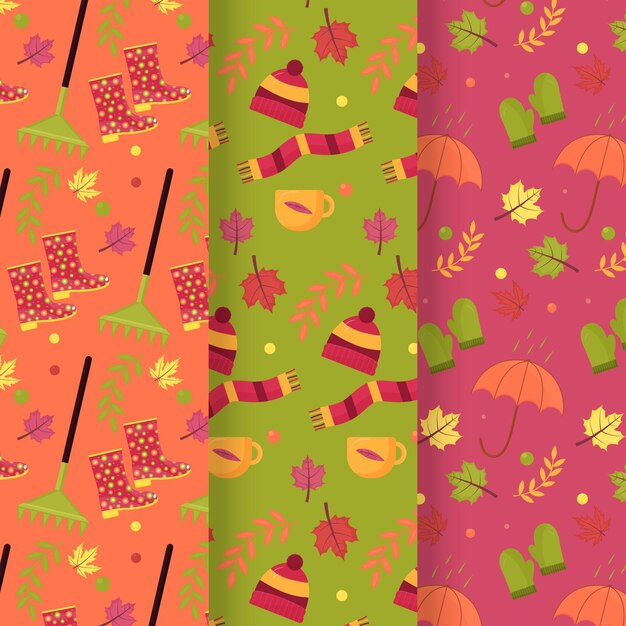 Colección de patrones de otoño de diseño plano