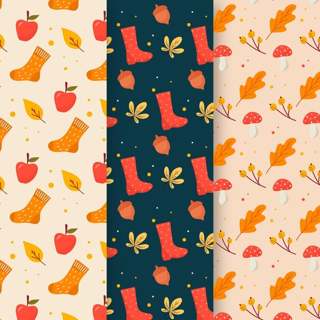 Colección de patrones de otoño de diseño plano