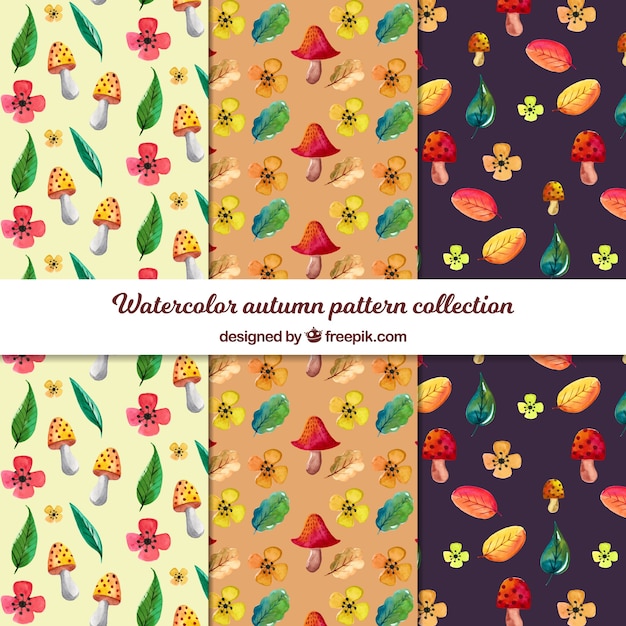 Colección de patrones de otoño en estilo acuarela