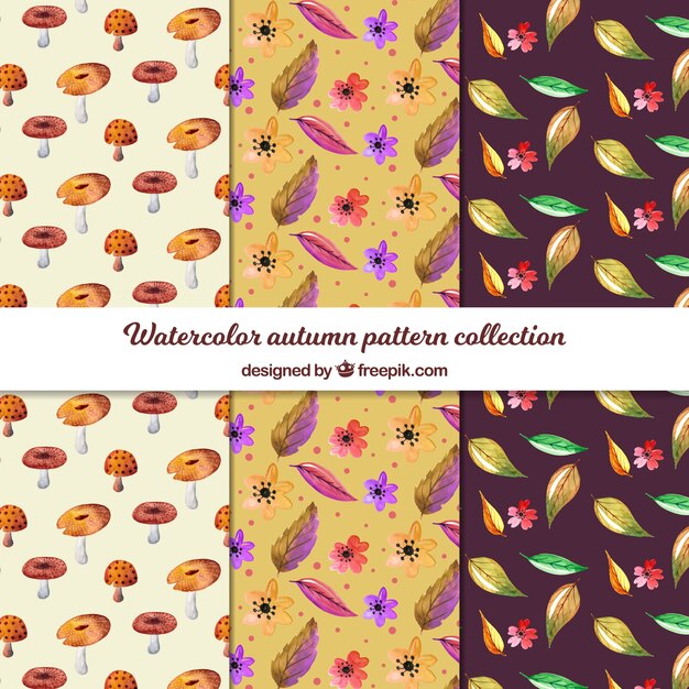 Colección de patrones de otoño en estilo acuarela