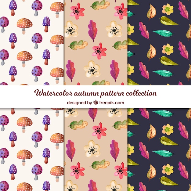 Colección de patrones de otoño en estilo acuarela