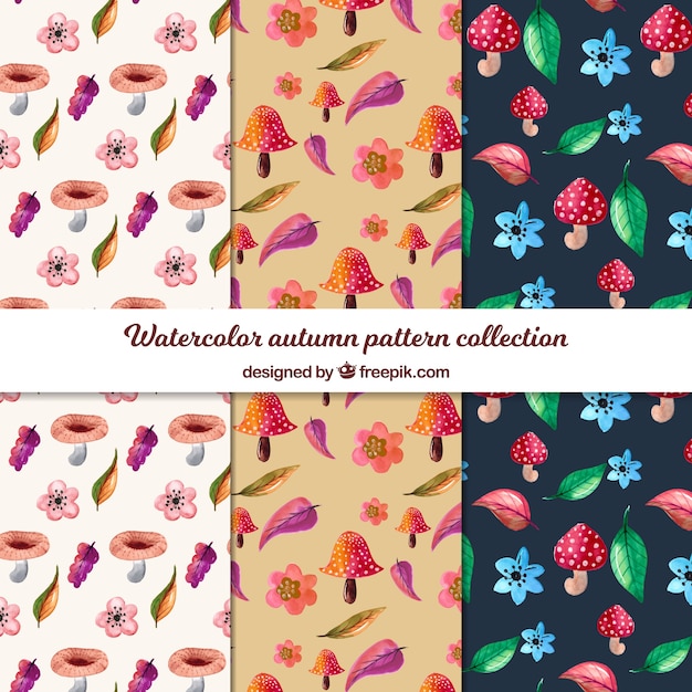 Colección de patrones de otoño en estilo acuarela