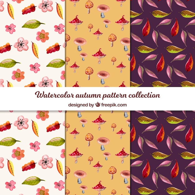 Colección de patrones de otoño en estilo acuarela