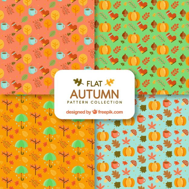 Colección de patrones de otoño en estilo plano