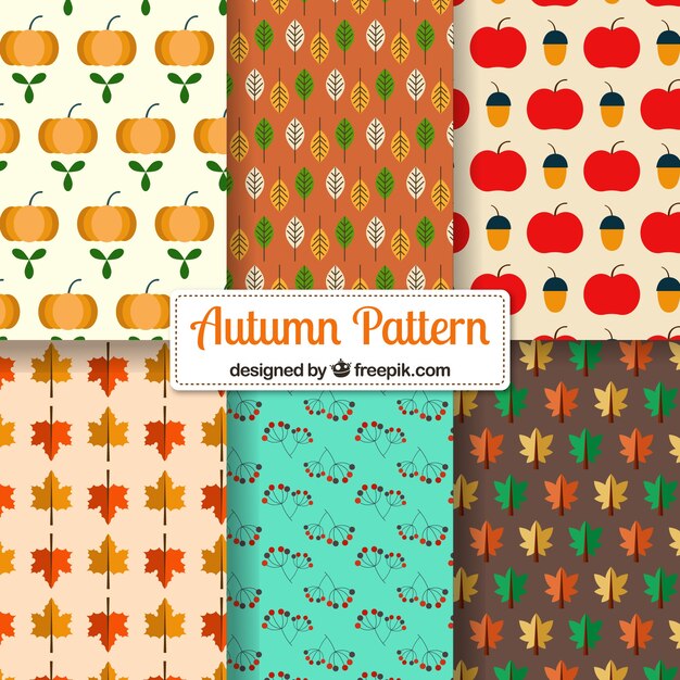 Colección de patrones de otoño en estilo plano