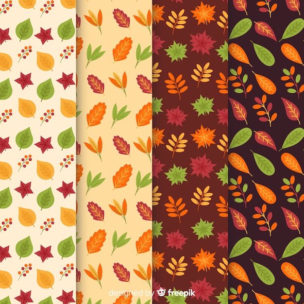 Colección de patrones de otoño estilo plano.