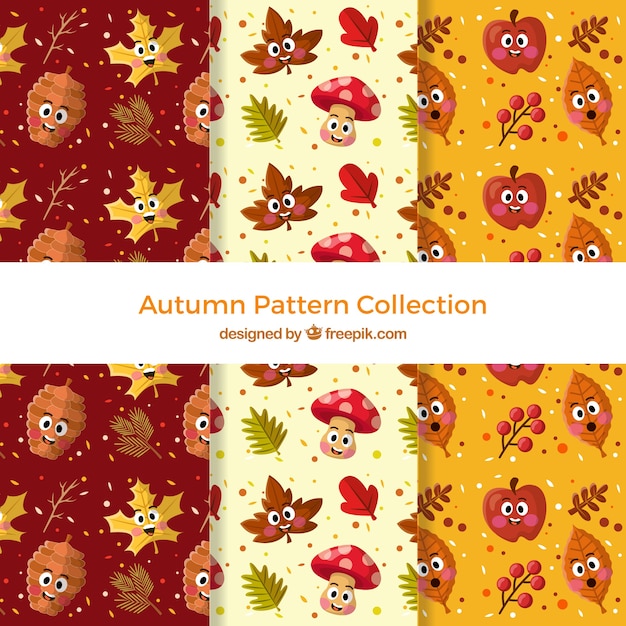 Colección de patrones de otoño con hojas coloridas