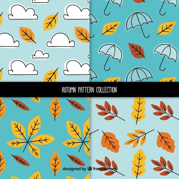 Vector gratuito colección de patrones de otoño con hojas